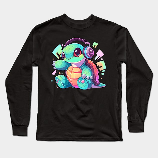 Cool Green Turtle with Headphones Long Sleeve T-Shirt by pako-valor